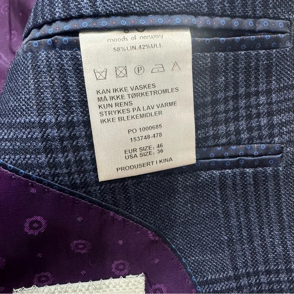 Moods of Norway Blue Plaid Wool linen Blazer Sz 36 EU 42 1865 Reda Lined Blazer - Picture 12 of 16